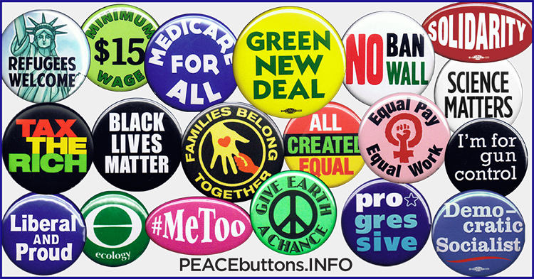progressive and liberal buttons